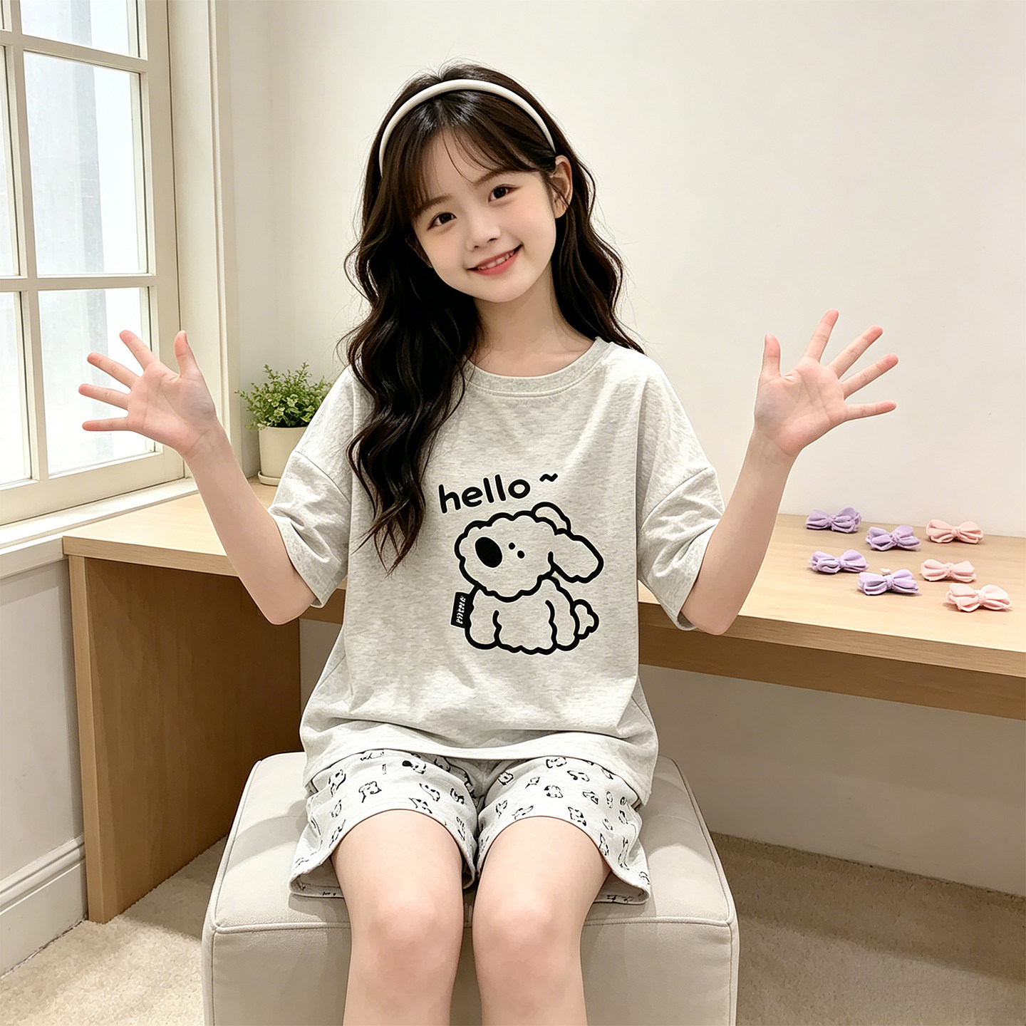 女童睡衣套装夏新款中大儿童薄款短袖家居服凉感纯棉女孩两件套