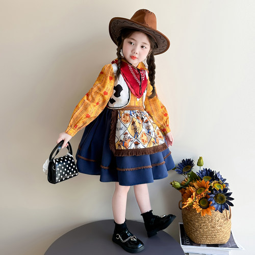 胡迪套装裙表演服秋季女孩连衣裙玩具总动员演出服万圣节cos服童