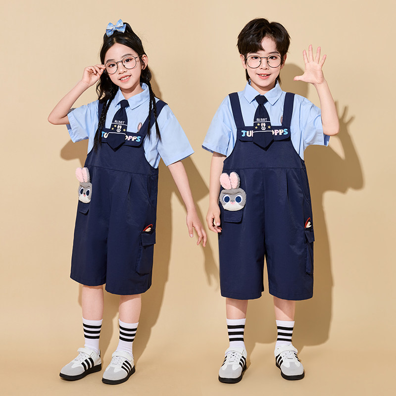 六一儿童节表演服夏季小学生班服兔子警官学院风衬衫套装演出服潮
