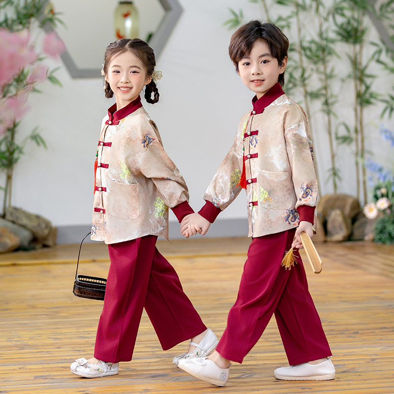 女童国风演出套装春秋新中式表演服两件套唐装汉服中秋节纳福衣服