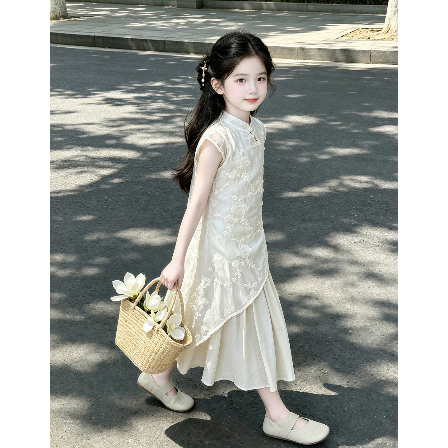 女童新中式唐装汉服裙夏季连衣裙女孩中国风古装旗袍裙子表演服装