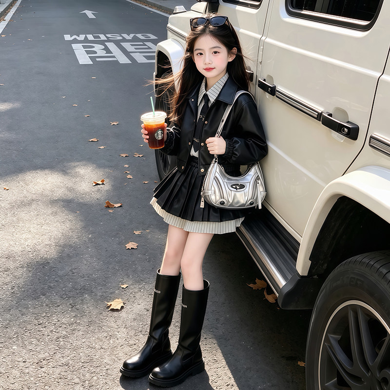 女童秋季学院风海军领卫衣百褶裙两件套2026洋气女孩新款学生秋装