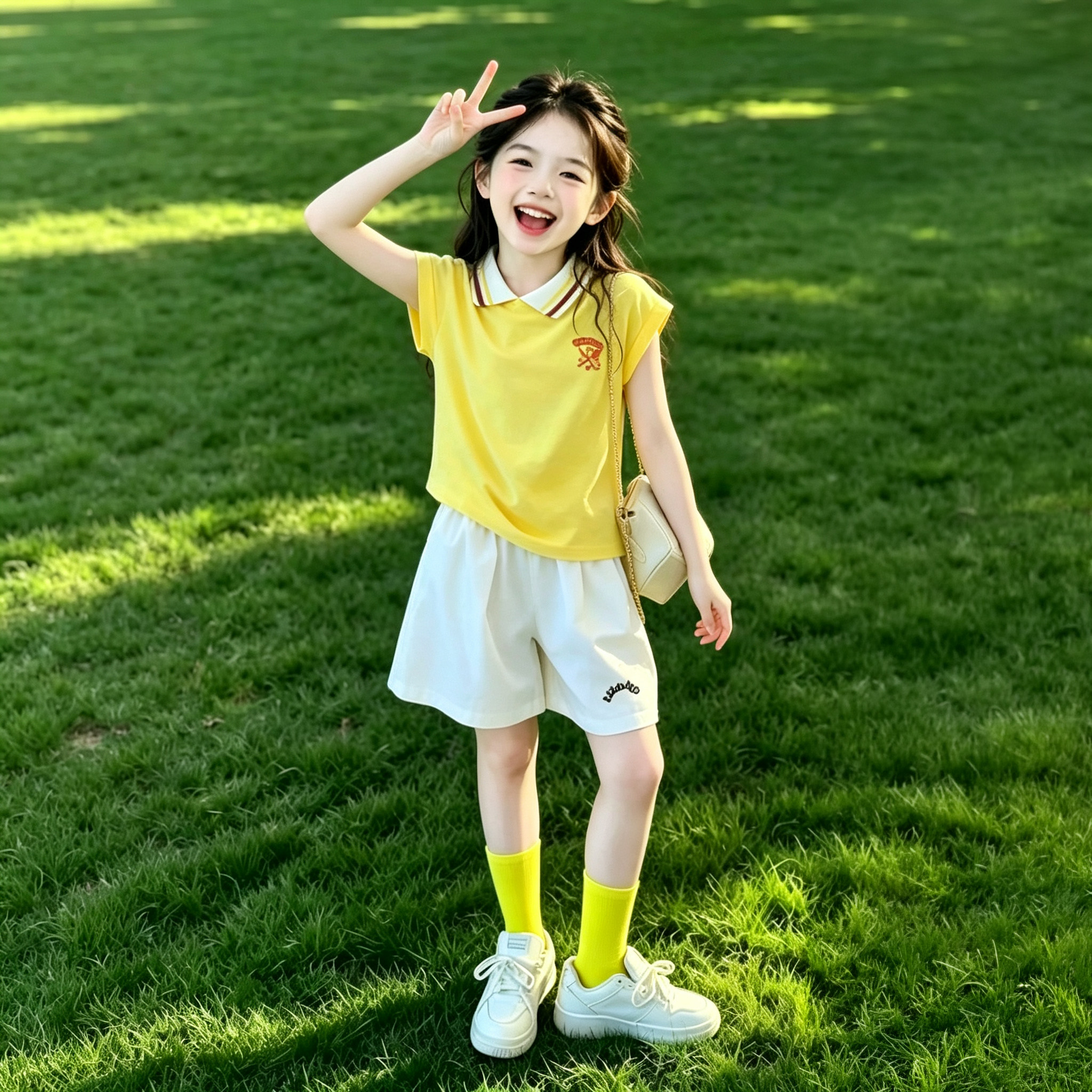女童Polo衫套装夏季韩版女孩短袖短裤两件套中大童运动休闲夏装潮