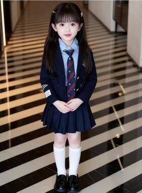 女童园服校服学院风演出服春秋儿童西装外套jk衬衫裙子三件套班服