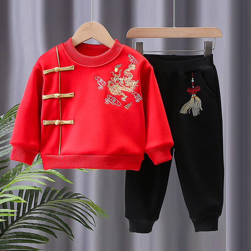 幼儿园元旦表演服秋冬装儿童加绒卫衣套装民族风国学服新年拜年服