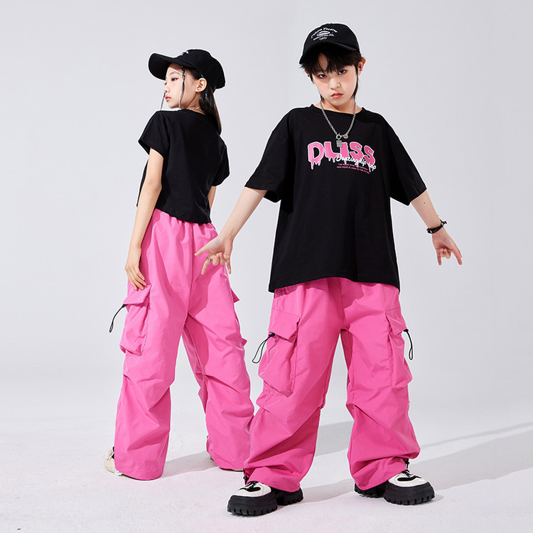 六一儿童节表演服夏款男童纯棉嘻哈街舞套装女孩爵士舞服装演出服