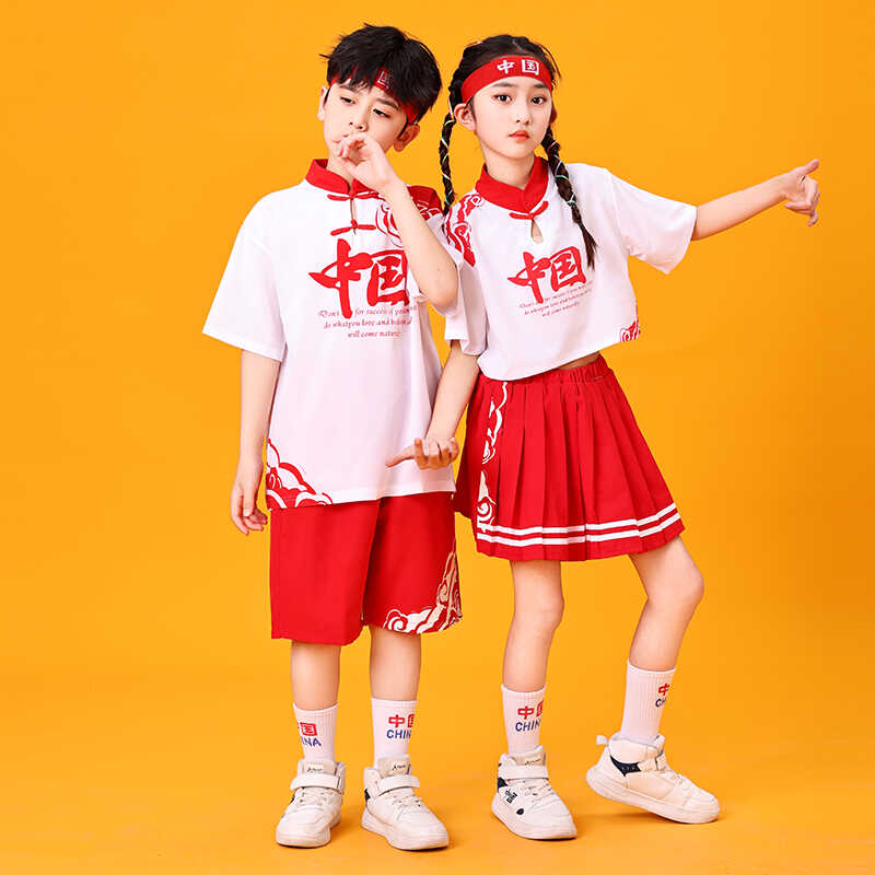 新款六一儿童演出服啦啦操小学生运动会式中国风女童幼儿园表演服