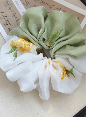 桂影凝香 新中式桂花刺绣大肠发圈 柔光缎面发绳温婉国风扎发头圈