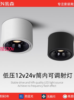 低压12v24v明装超薄30度可调节射灯led深防眩免开孔照明无主筒灯