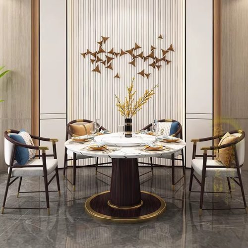 现代轻奢家用岩板餐桌大小户型样板间饭桌实木吃餐桌椅长方形组合