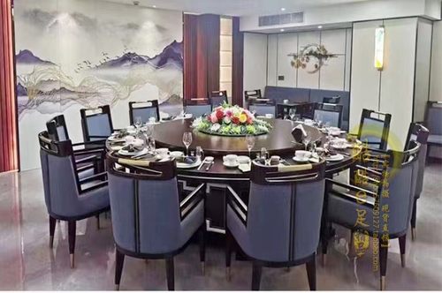 新中式酒店餐椅电动转盘餐桌椅简约轻奢岩板饭桌现代岩板桌大圆桌