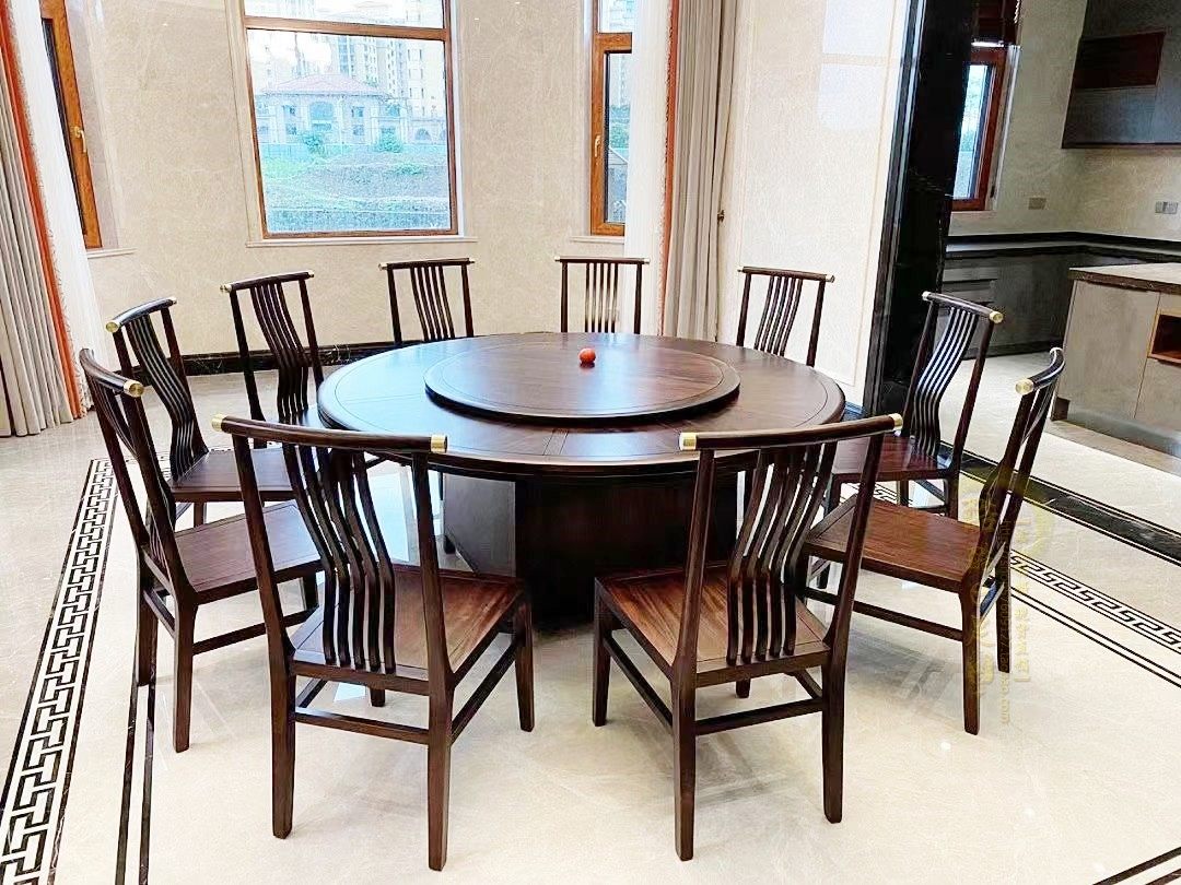 新中式酒店餐桌电动大圆桌10人饭店餐桌椅16人会所包厢餐桌现货