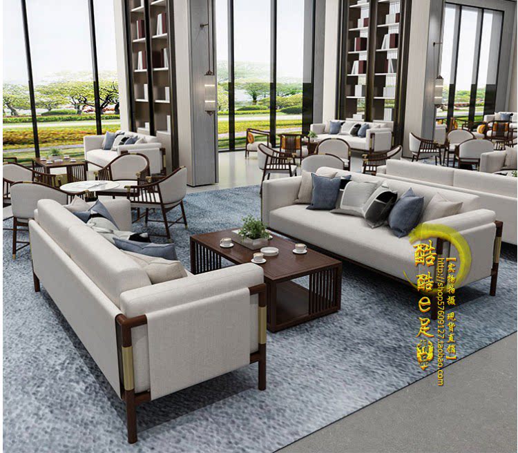 新中式售楼处酒店大堂休息区洽谈沙发会所办公室贵宾会客接待沙发