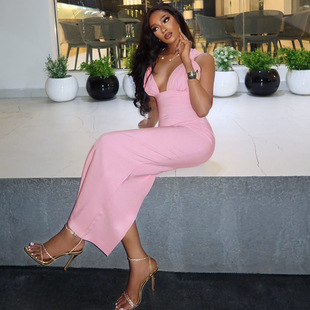 Bodycon Party Autumn 2025 Dress Maxi Ruched Neck Deep Sexy