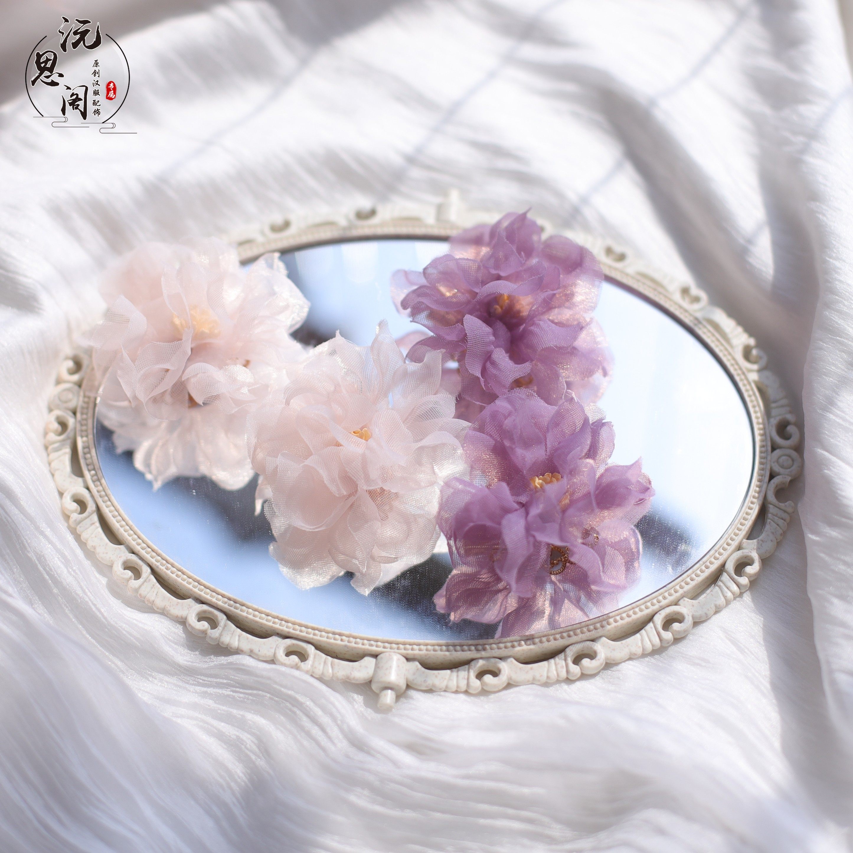 仿烫花欧根纱绢花发夹古风发钗