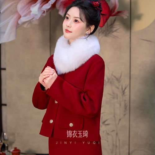 锦衣玉琦新中式红色礼裙套装