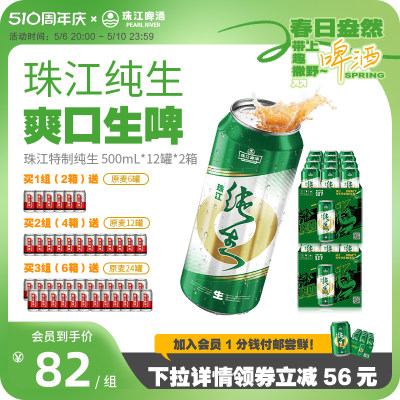 珠江纯生啤酒500ml*12罐整箱国产