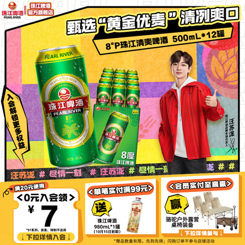 8度清爽珠江啤酒500mL*12罐整箱