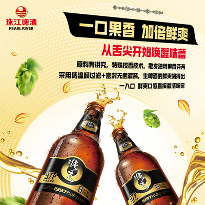 珠江啤酒原浆1997纯生雪堡白啤酒500mL*3罐