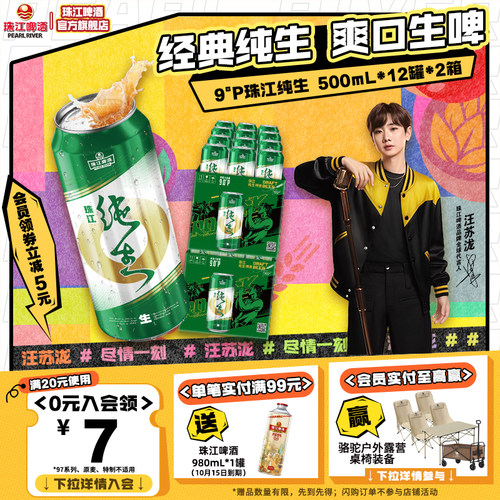 珠江纯生啤酒500ml*12罐整箱国产