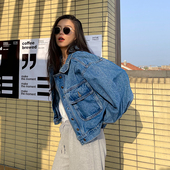 野人珊宽松短款 牛仔外套女潮复古港风牛仔服小个子廓形夹克上衣