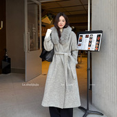 GINNY金莉LS 广州十三行25秋冬新品 极简时尚 毛领双面呢大衣外套