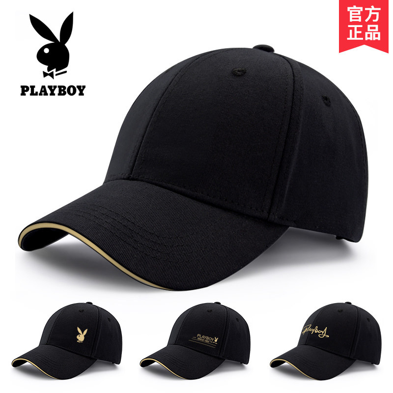 花花公子帽子男士潮鸭舌帽ins棒球帽夏秋季防晒遮阳帽太阳帽黑色