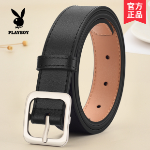 韩版 花花公子女士皮带百搭裤 带方扣细黑色时尚 饰牛仔裤 腰带真皮装