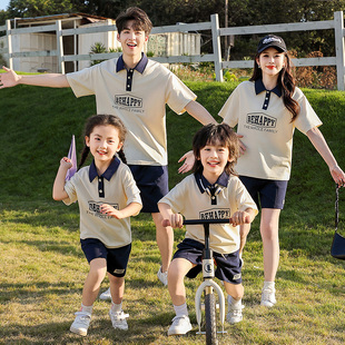 夏装 夏季 2024年新款 运动炸街洋气母女父子套装 家庭 潮polo衫 亲子装