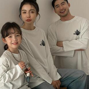 上衣打底衫 亲子装 2026新款 高端一家三口圆领T恤长袖 母女母子春季