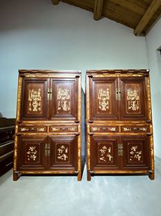 清代花梨木前挂面满嵌博古柜子一对 老家具老物件古玩古董收藏