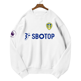 利兹联球队白军足球迷服圆领卫衣薄款男女休闲运动加绒长袖球衣服