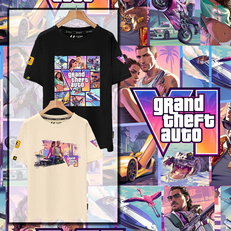 GTA6侠盗猎车手R星游戏短袖T恤衫男女220克纯棉精梳棉半袖体恤 - 实物图