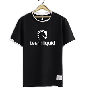 液体Team Liquid战队服DOTA2游戏假两件短袖t恤衫男女纯棉半袖夏