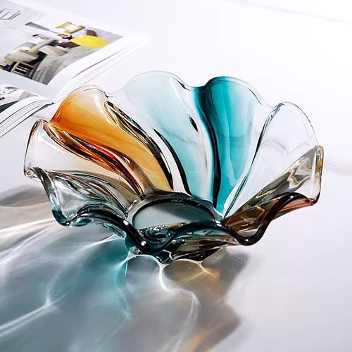 欧式水晶玻璃水果盘轻奢螺旋彩波