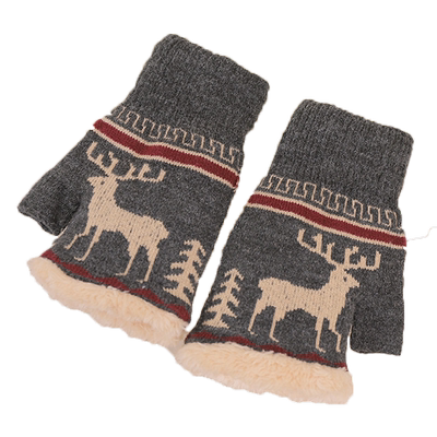 儿童半指手套加绒加厚保暖露指中大童学生青少年男童男孩漏指写字