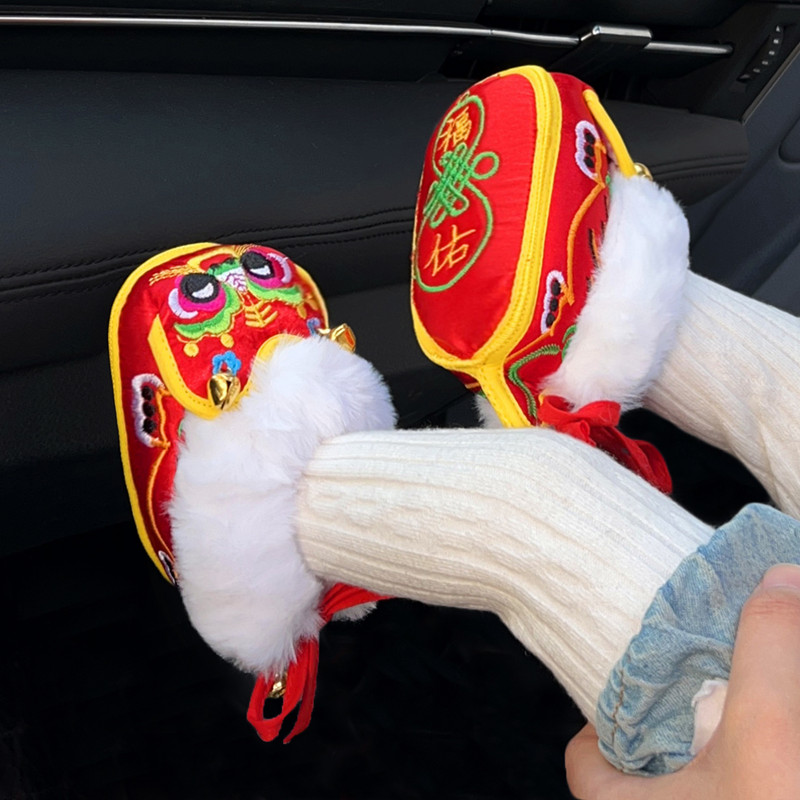 虎头鞋婴儿满月周岁宝宝棉鞋秋冬季手工老虎头鞋抓周男女红色加绒