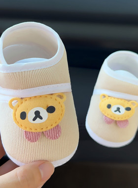 秋季宝宝护脚学步鞋夹棉小熊不掉软底步前鞋0-1岁新生婴儿布鞋子2