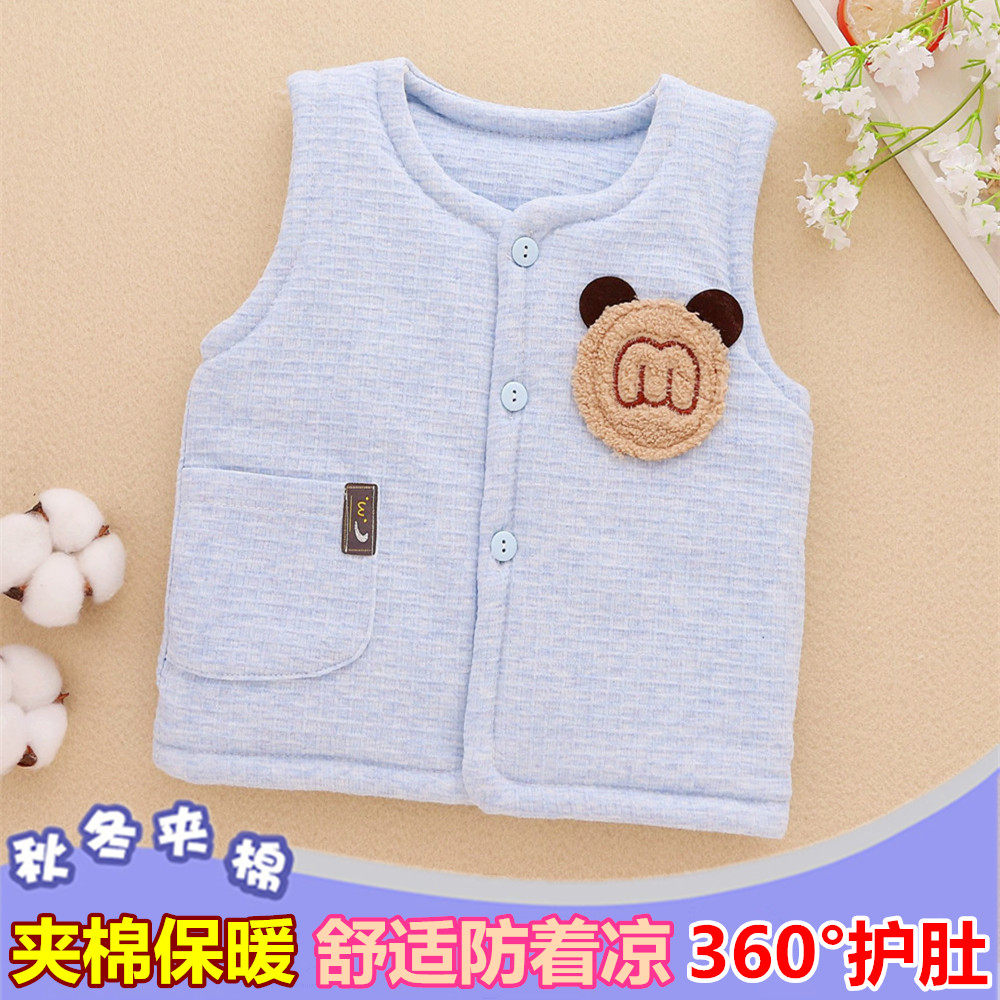 冬婴儿加棉保暖马甲纯棉加厚新生儿衣服夹棉坎肩宝宝开衫系扣背心