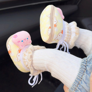 冬季女宝宝加绒加厚保暖棉鞋护脚步前鞋棉靴花边婴儿鞋可爱新生儿