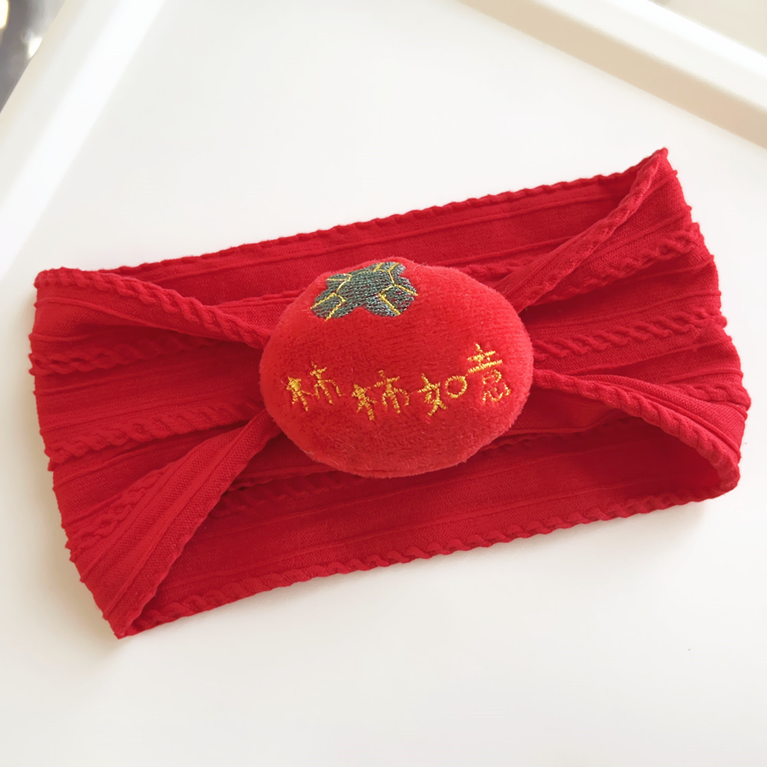 红色婴儿护囟门帽子宝宝可爱发带