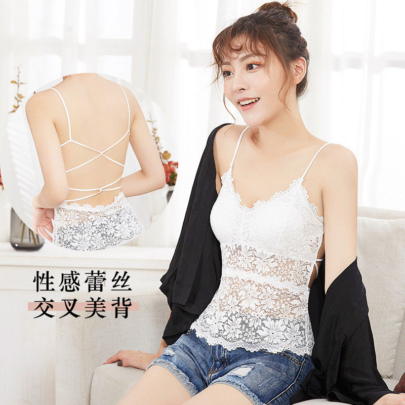美背性感蕾丝吊带背心女内搭带胸垫抹胸防走光漏背裹胸式打底内衣