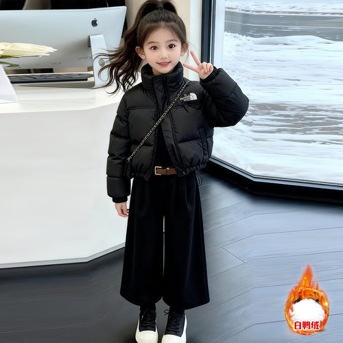 2025冬季新款洋气中大女童立领短款字母羽绒服儿童外套轻薄超好看
