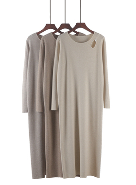 纸片人黑色加长裙女秋冬新款连衣裙大码显瘦名媛高级感气质长裙子