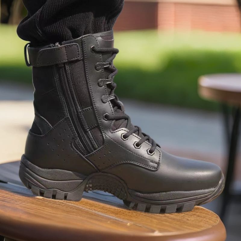 新式男鞋真皮轻便战术靴拉链高帮防水战靴保暖训练靴作战训靴登山