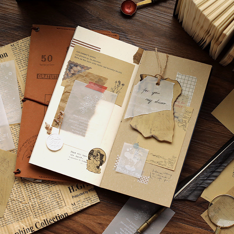 简约复古便签条可撕手账本装饰素材纸手工素材包无粘性