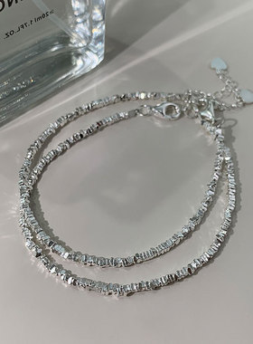 S925纯银碎银几两闺蜜手链 二人款可调节 轻奢小众设计感百搭手饰