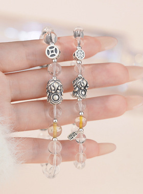 做旧个性S999足银貔貅手链 晶貅曜恋冷淡风情侣款百搭手饰