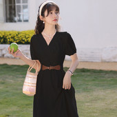 田园风小众设计v领连衣裙女短袖 法式 裙子6805 新款 送腰带2026春季