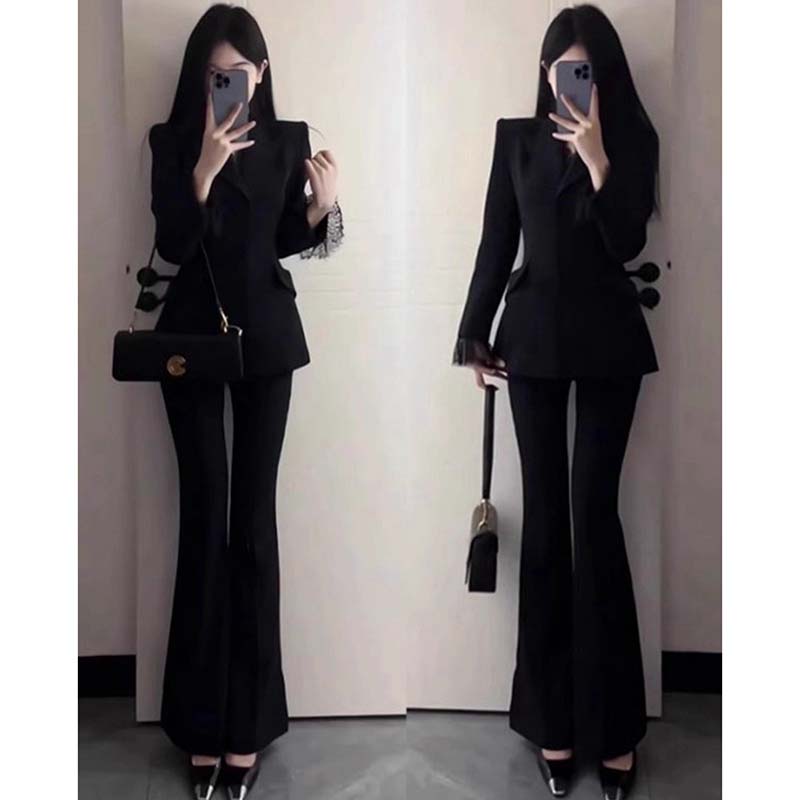 蕾丝拼接西装高级套装女设计感韩版气质名媛裤套装两件套TX0109